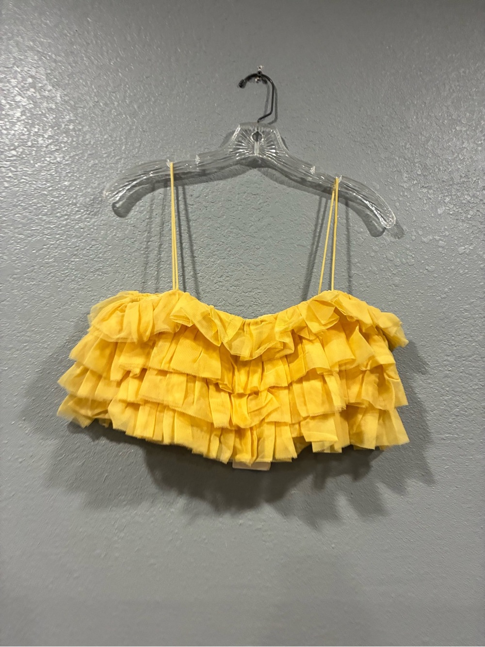 Zara Yellow Ruffled Spaghetti-Strap Crop Top